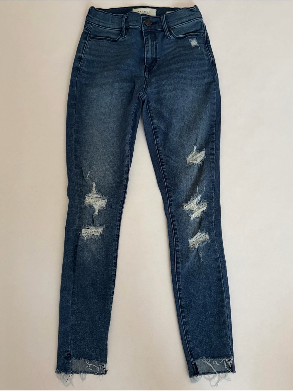 PACSUN Blue Distressed High-Rise Ankle Jegging